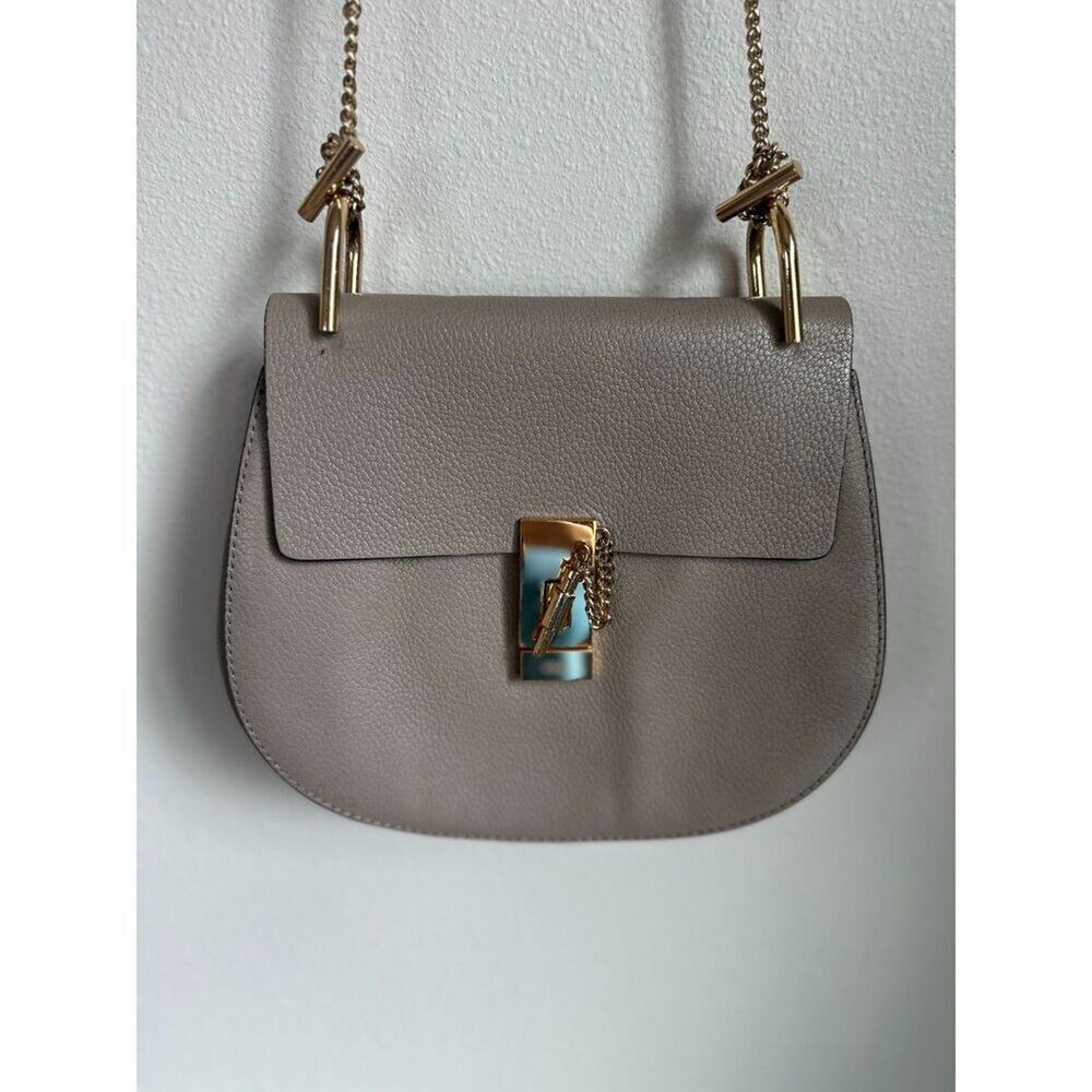 CHLOE Drew Grey Pebbled Leather Crossbody Saddle Bag